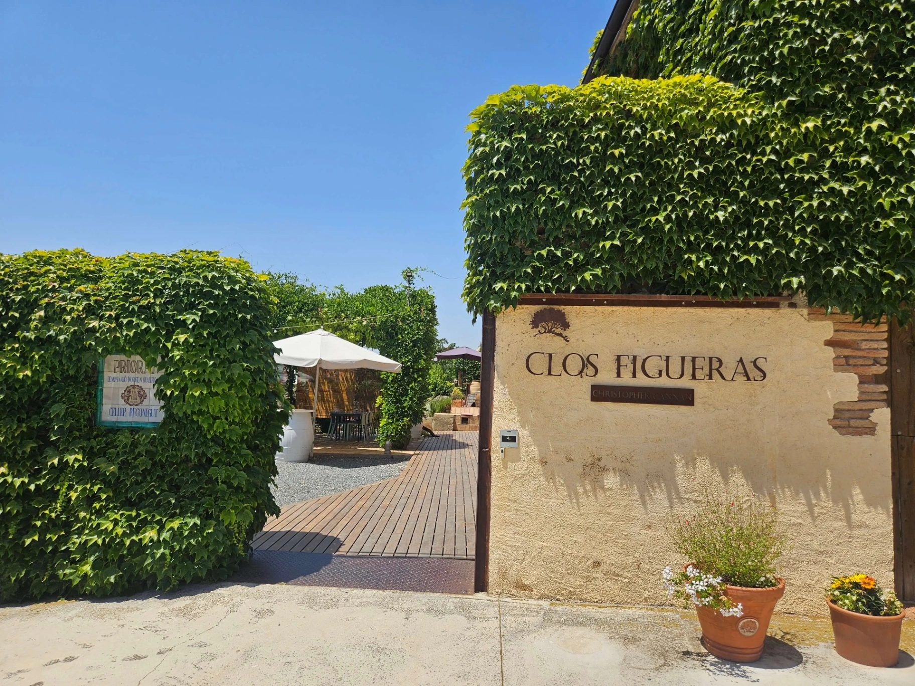 Ivy-clad entrance to Clos Figueras winery in Gratallops, Priorat