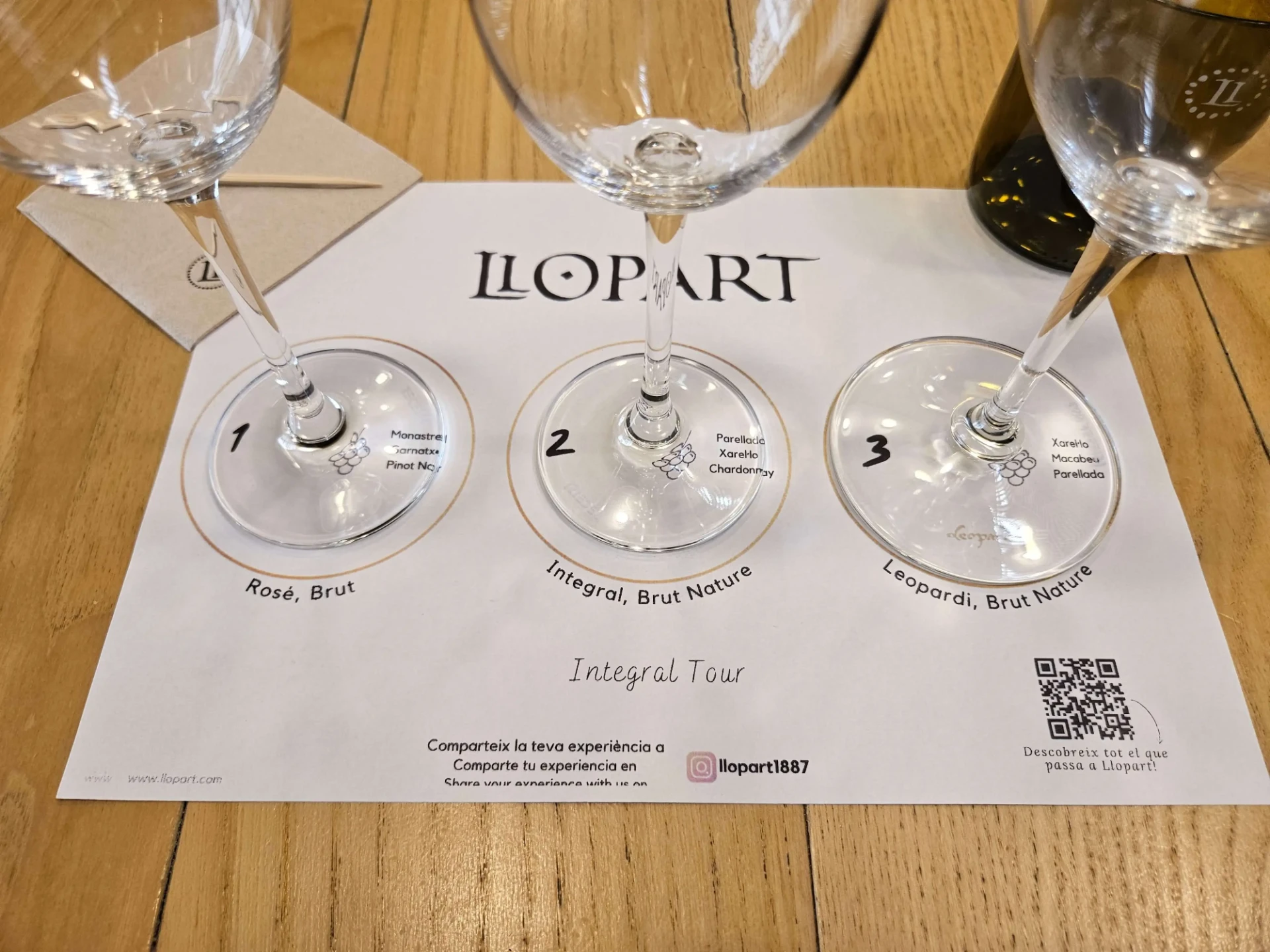 Llopart Corpinnat tasting flight of three sparkling wines
