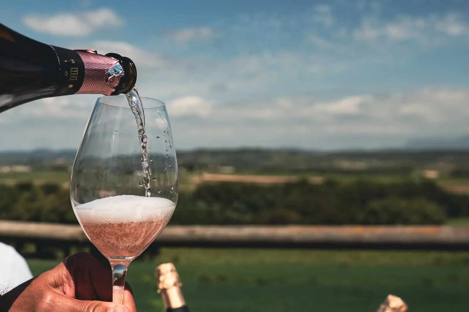 Rosé cava being poured at a family winery in the Penedès near Barcelona