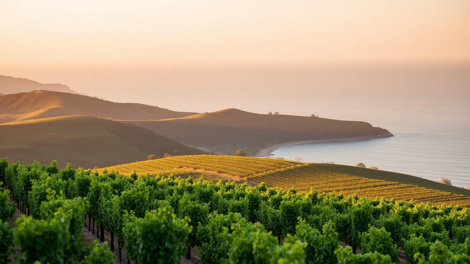 Coastal Alella vineyards overlooking the Mediterranean sea near Barcelona